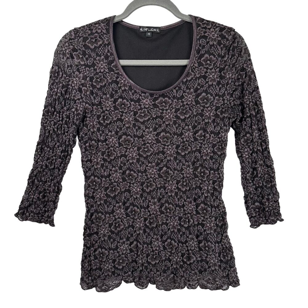 Y2K Nu Influence Lace Top Size M Brown Sheer 3/4 Sleeve Forestcore Whimsigoth